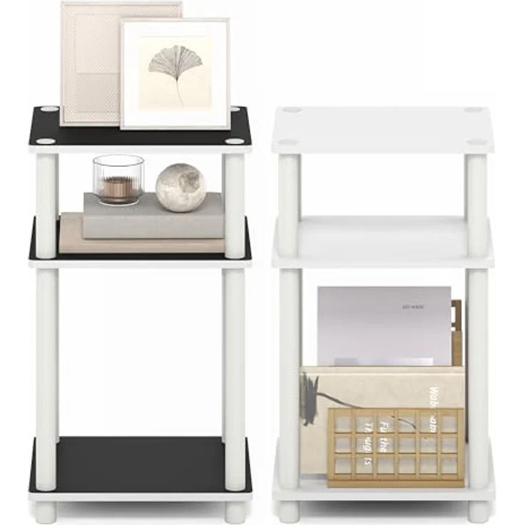 Furinno Turn-N-Tube Beistelltisch, 3-stöckiger Beistelltisch, Nachttisch, Bettseitentisch, für Wohnzimmer, Schlafzimmer, Weiß/Schwarz Espresso – Bild 6