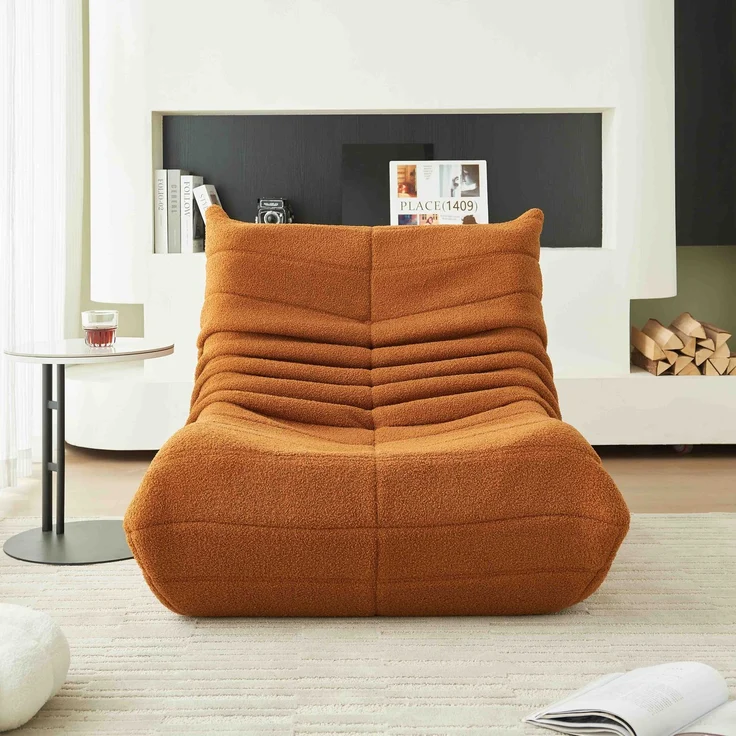 Loungesofa 105x90x72 cm, Orange, Teddy-Vlies, ergonomisch, hochdichte Schaumstoff-Polsterung – Bild 3