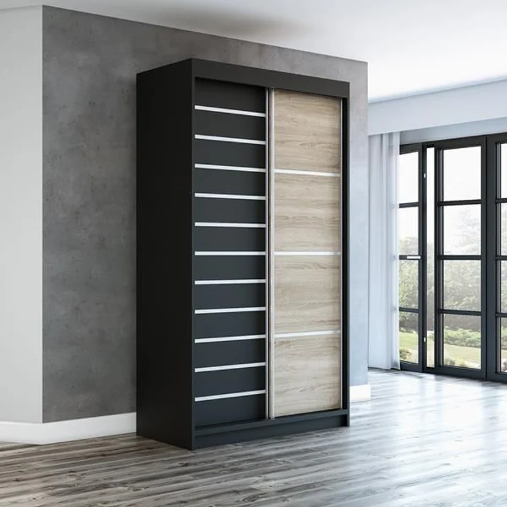 Schwebetürenschrank COLIN 2-türig Schrank 120 cm Farbe: Schwarz , sonoma – Bild 2