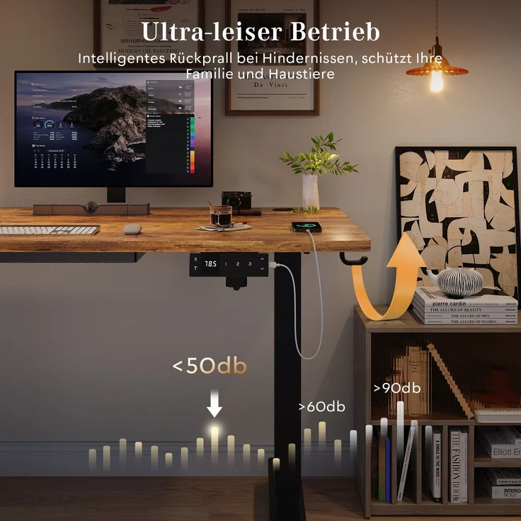 Devoko Höhenverstellbarer Schreibtisch Holzwerkstoff und Metall Braun 140 x 80 x 72-118 cm – Bild 6