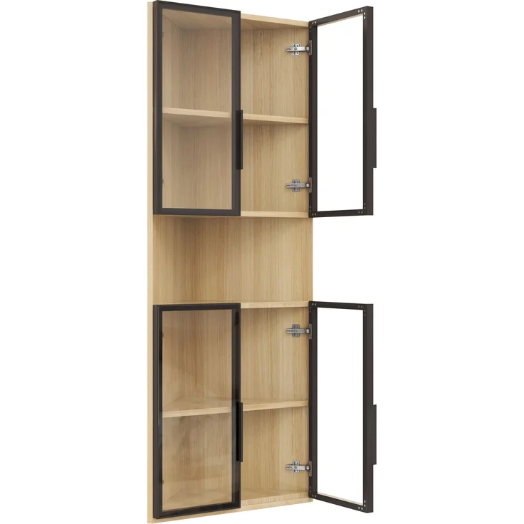 Flieks LED Eckvitrine 62×32×160 cm, Glasvitrine mit gehärteten Glastüren, Sammlungsvitrine & Bücherregal in Eichenoptik – Bild 6