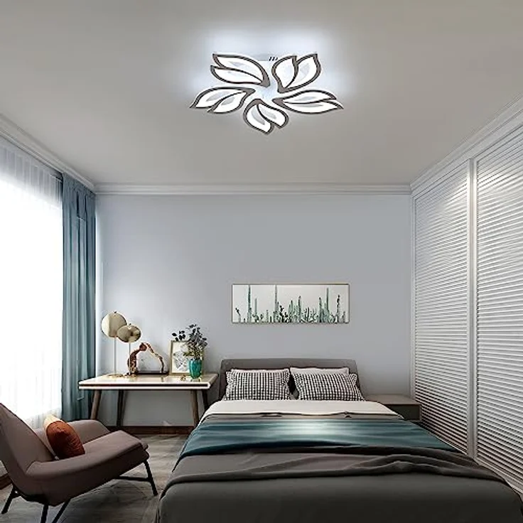 Comely LED Deckenleuchte Dimmbar, 45W Dimmbar Deckenlampe mit Fernbedienung Farbwechsel, 3000-6500K Kreative Blütenblatt Design LED Lampen Deckenleuchte für Küche Schlafzimmer Balkon Esszimmer, Weiß – Bild 8