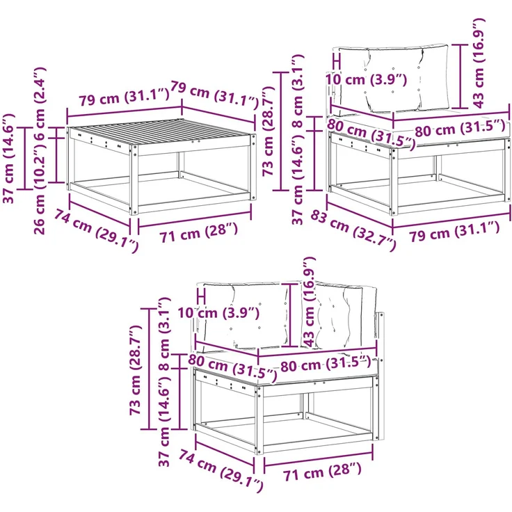 vidaXL Outdoor-Sofagarnitur 11 stk. 10-Sitzer Weiß und Creme 3387134 – Bild 11