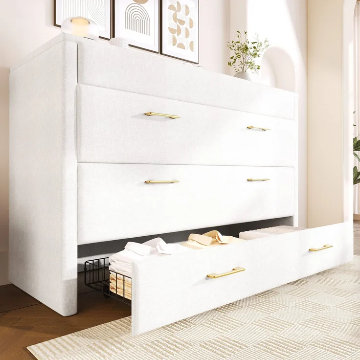 Schrankbett mit Mehrfachsteckdose und Schubladen, 140x200cm, Wandklappbett, horizontal klappbar, platzsparend, Leinen – Bild 3