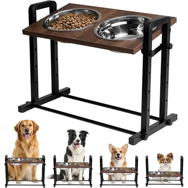 lionelo Futternapf MISTY, Edelstahl 304, 4 Höhen 14–32 cm/3 Winkel 0–15°/2×1200 ml/304 Stahl/2,35 kg