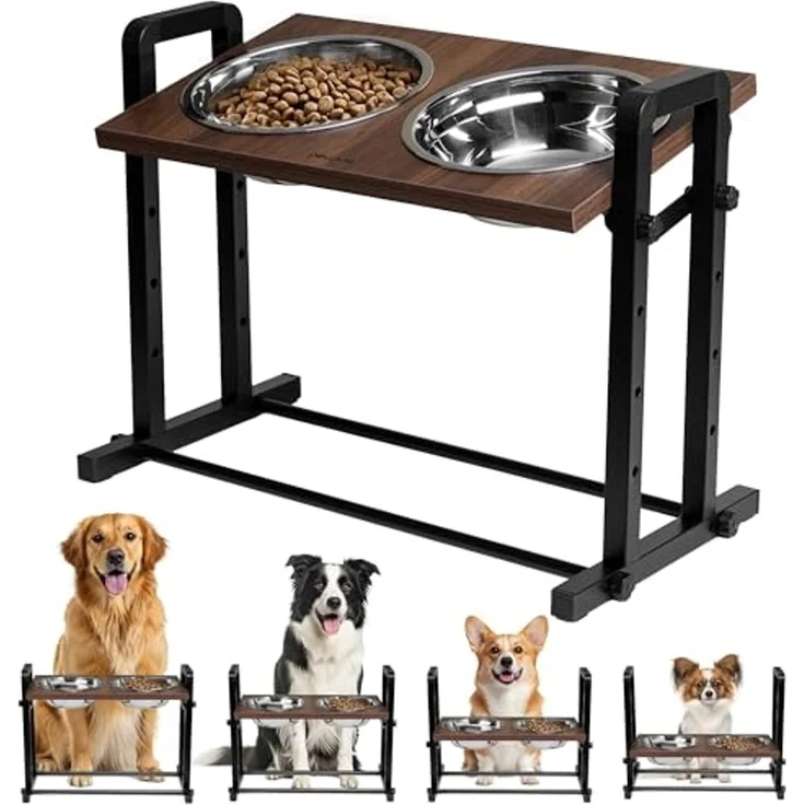 lionelo Futternapf MISTY, Edelstahl 304, 4 Höhen 14–32 cm/3 Winkel 0–15°/2×1200 ml/304 Stahl/2,35 kg – Bild 1