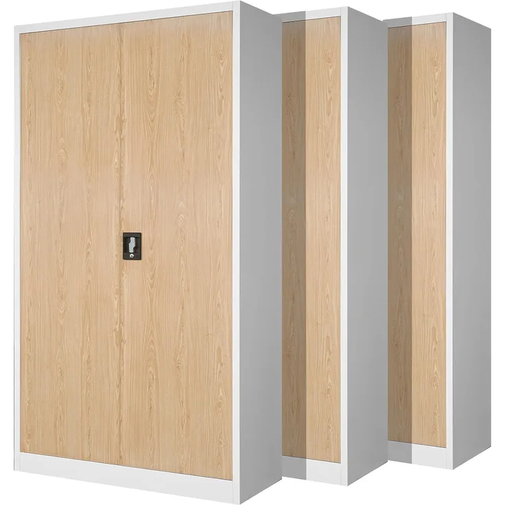 3er Set Aktenschrank C001H Büroschrank Metallschrank Stahlschrank Werkzeugschrank Stahlblech Pulverbeschichtet Flügeltürschrank Abschließbar 195 x 90 x 40 cm (weiß/holzoptik)