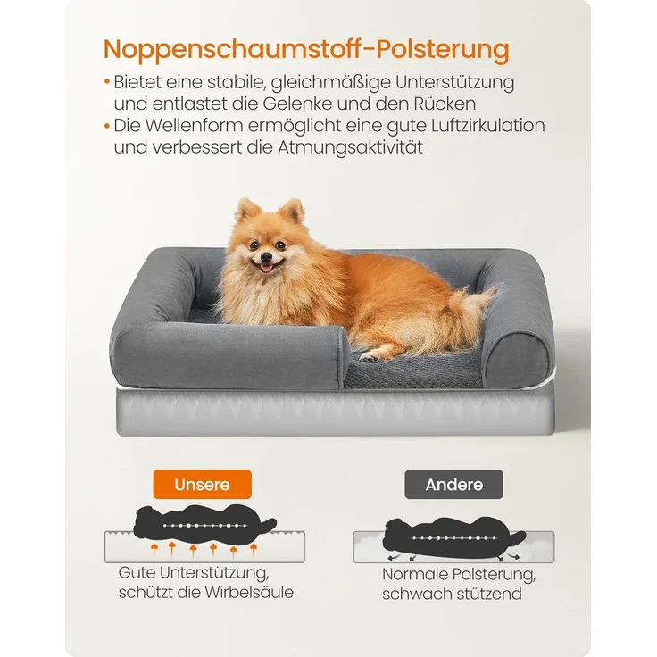 Feandrea Orthopädisches Hundebett, Hundekissen, Hundekorb, weiche Polsterung, Hundesofa, erhöhte Ränder, Bezug abnehmbar und waschbar, 76 x 51 x 18 cm, rutschfeste Unterseite, hellgrau PGW074G02 – Bild 3