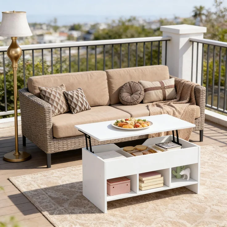 EINHOM Kleiner Esstisch, Couchtisch, PC-Schreibtisch, Transformable Wohnzimmer Tisch, Beistelltisch (Nur Mit Tisch) – Bild 3