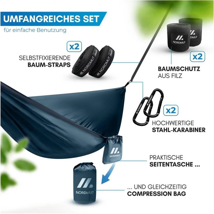 Nordmut Hängematte NORDMUT® Ultraleichte Hängematte Outdoor [mit Befestigungs-Set], extrem robust, kompakt, vielseitig einsetzbar – Bild 4