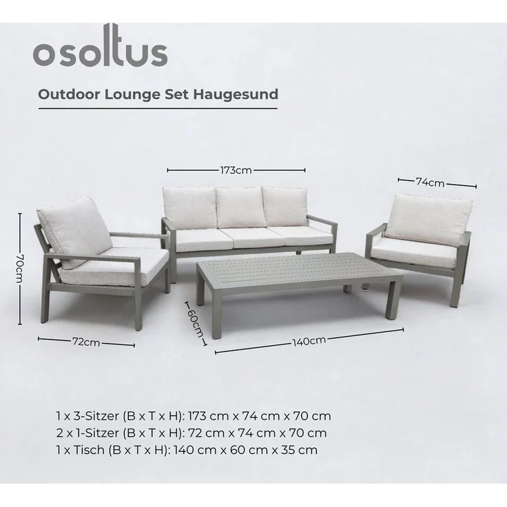 osoltus Alu Lounge Gartenmöbel Outdoor Set Haugesund 3er Kaktus Beige – Bild 2