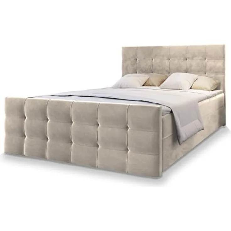 MASSENO Kontinentalbett Amon, Boxspringbett mit großem Bettkasten, ergonomischem Schlafkomfort und Topper, Beige, 160x200 cm