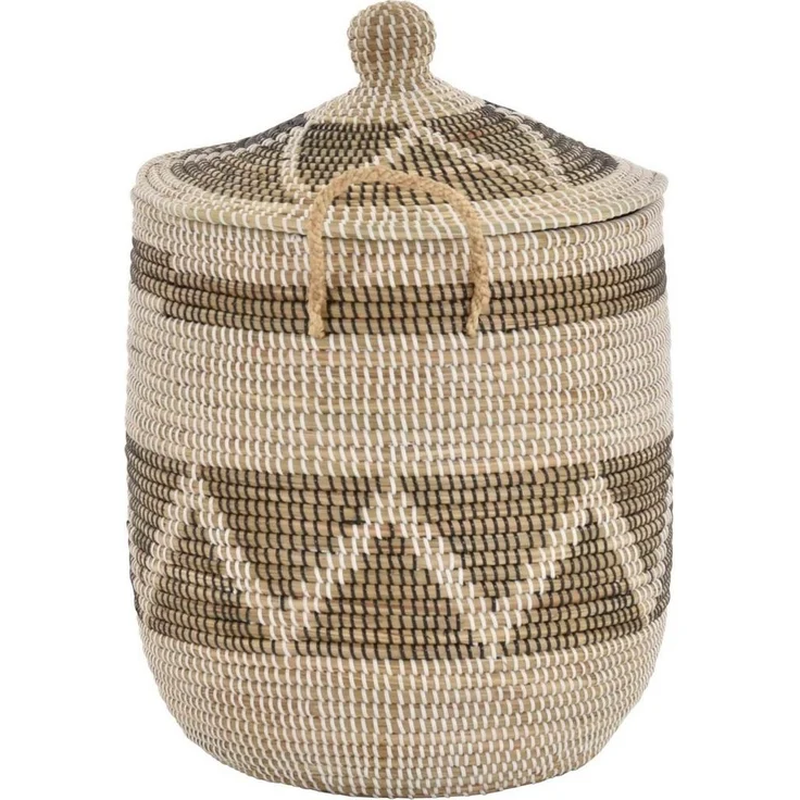 Krines Home Wäschekorb Wäschekorb Wäschesammler mit Deckel Dekokorb Aufbewahrungs-Box, Allzweck-Korb Natur Seegras mit bunten Wicklungen – Bild 2