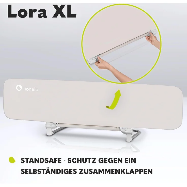 Lionelo Lora XL Tragbares Bettschutzgitter für Kinder, Neigungsverstellung bis 180°, klappbares Schutzgitter für Bett, 45 cm – 150 cm, StandSafe-Sicherung, Schutz gegen Herausfallen – Bild 7