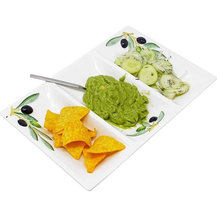 Lashuma Servierteller Olive, Keramik, (1-tlg, 31 x 21 cm), Dreigeteilter Partyteller eckig für Snacks – Bild 4