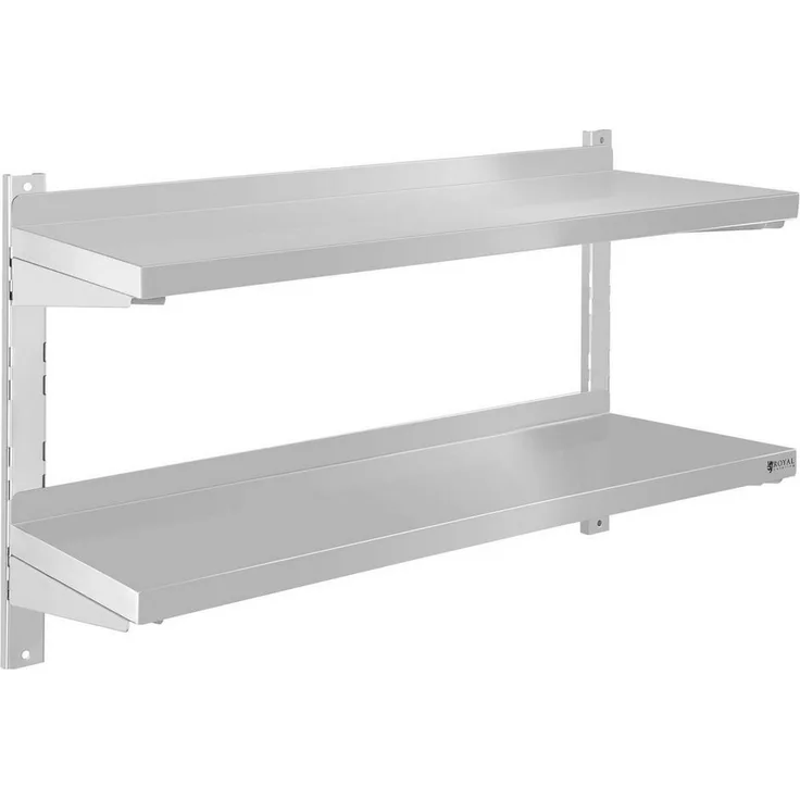 Royal Catering Hängeregal 80 x 30 cm Wandregal Gastro doppeltes Wandbord Edelstahl Regal