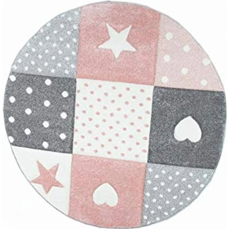 Carpetia Kinderteppich Kinderteppich Spielteppich Mädchen mit Herz Stern rosa creme grau, rechteckig – Bild 4