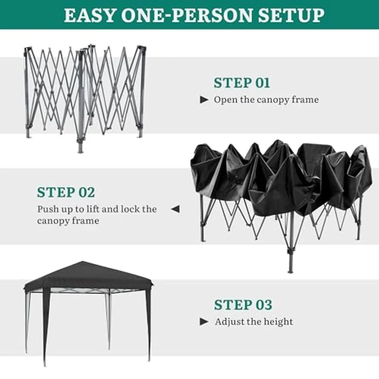 YITAHOME 3X3Meter Outdoor Pop Up-Pavillon mit Seite Faltpavillon, Wasserdichter Faltbarer Gartenpavillon Für Alle Jahreszeiten Camping Pavillon Anti-uv Mit Kostenlosen Höhenverstellbaren Party Märkte – Bild 5