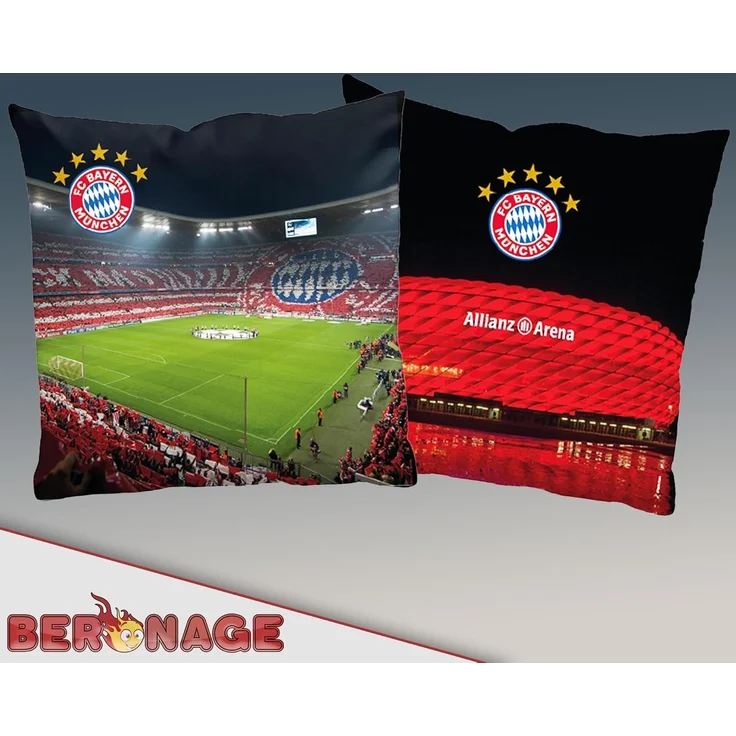 BERONAGE Dekokissen FC Bayern München Kissen Allianz Arena 40x40 cm Fußball-Kuschelkissen, passend zur Bettwäsche, ideal für Sofa, Couch, Bett, Auto, Camping – Bild 3