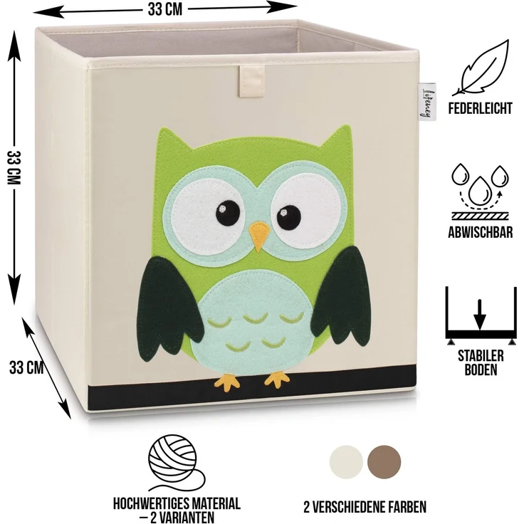 LIFENEY Aufbewahrungsbox Kinder mit Eule Motiv I Spielzeugbox mit Tiermotiv passend für Würfelregale I Ordnungsbox für das Kinderzimmer I Aufbewahrungskorb Kinder – Bild 2