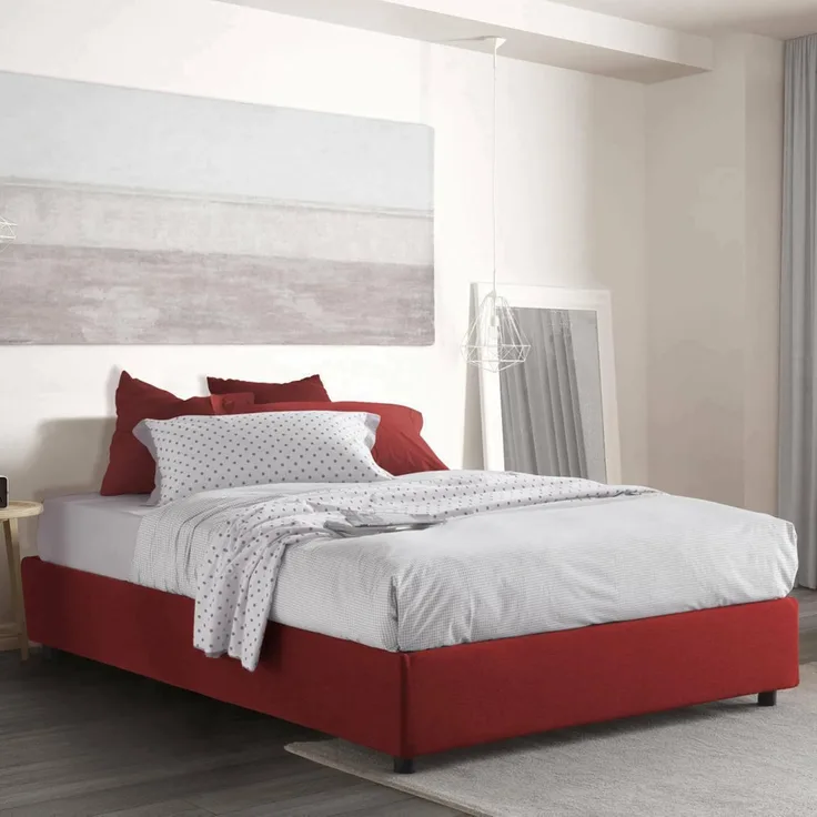 Talamo Italia - Elisa Doppelbett, Bettkasten mit Stoffbezug, 100 % Made in Italy, Öffnung vorne, geeignet für Matratze 160 x 190 cm, Rot