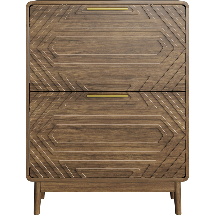 Schuhschrank in Walnussoptik mit 2 Klappfächern, offenem Fach und Kippschutz,95x60x24 cm – Bild 5