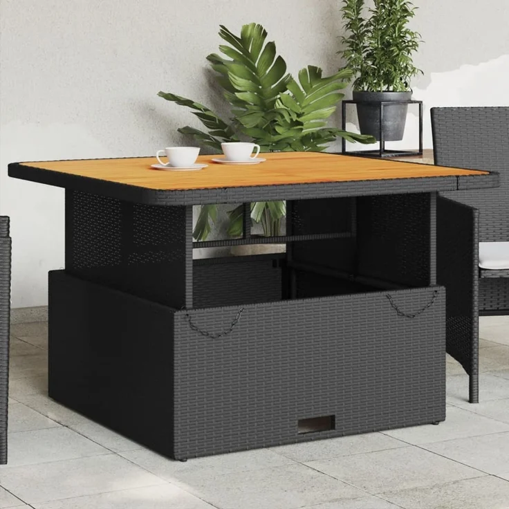 Gartentisch, Beistelltisch, Balkontisch Schwarz 110x110x71 cm Poly Rattan und Akazienholz – Bild 1