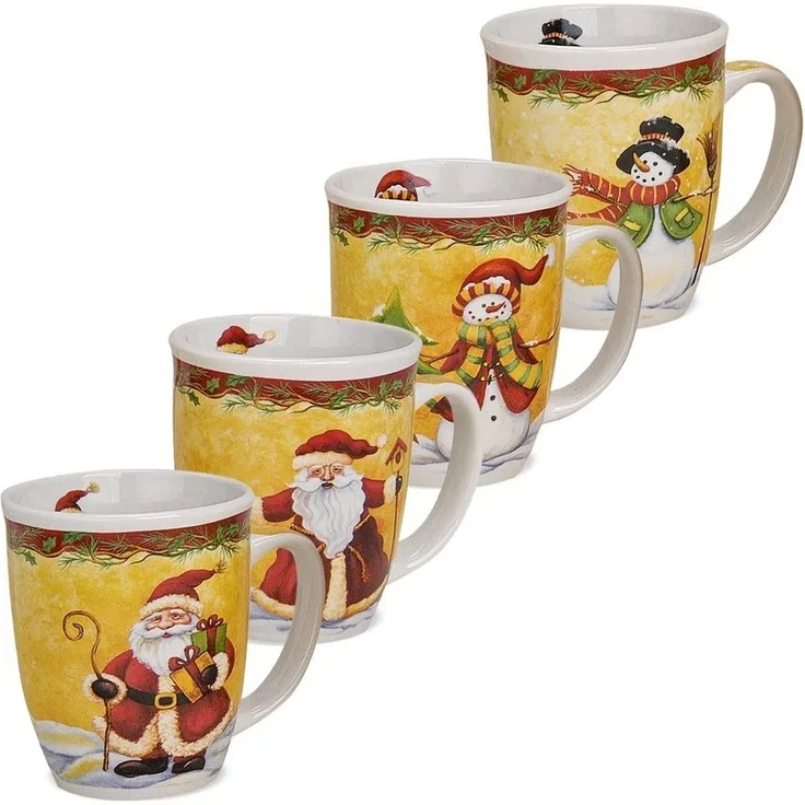 matches21 HOME & HOBBY Tasse Grosse Weihnachtstassen 4er Set Weihnachtsmann Schneemann, Keramik, Tee Kaffee-Becher, Weihnachten, klassisch, bunt, 400 ml