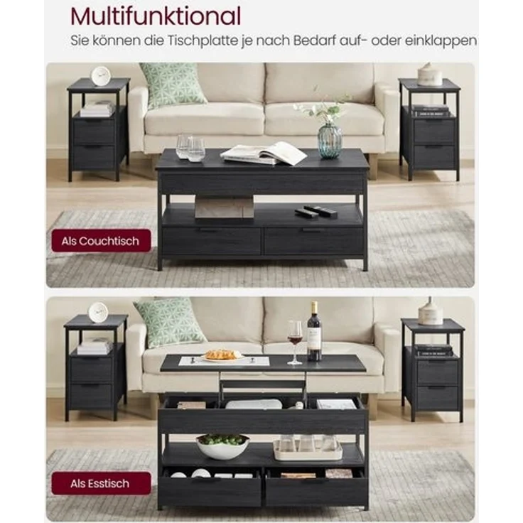 Vasagle höhenverstellbarer Wohnzimmertisch, X-Streben, 50x100 x (48-63)cm, Spanplatte/Stahl anthrazitgrau-schwarz – Bild 3