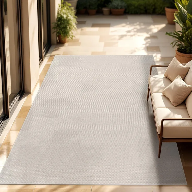 Paco Home Outdoor Teppich Wetterfest Wohnzimmer Balkon Küchenteppich Flachgewebe Sisaloptik Meliert Einfarbig, Grösse:200x280 cm, Farbe:Elfenbein