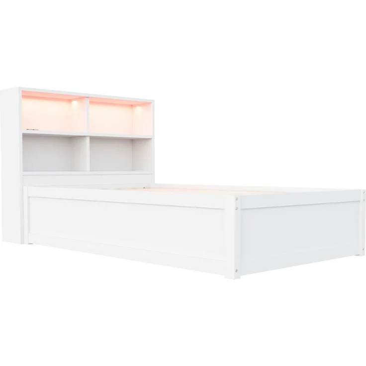 Bett 90x200 cm aus Massivholz mit Stauraum und LED-Beleuchtung – Bild 8