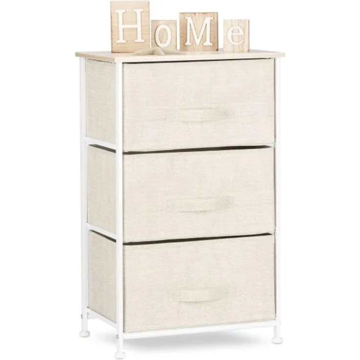 Relaxdays Regalsystem, 3 Schubladen, Metall & Holz weiß / Stoff beige, 73 x 30 x 45 cm – Bild 1