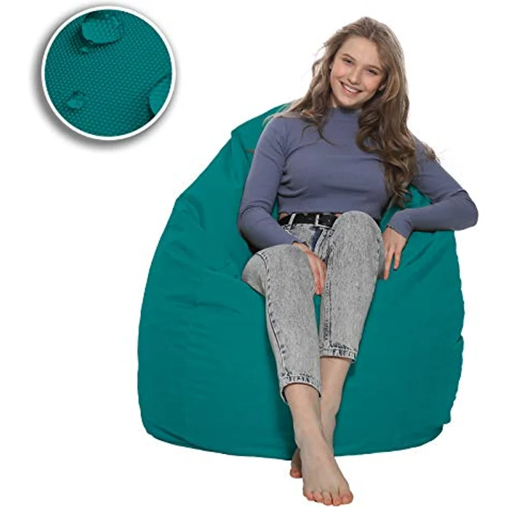 HomeIdeal - Sitzsack XXL Bodenkissen für Erwachsene & Kinder - Geeignet für Gaming oder Entspannen - Indoor wie Outdoor da er Wasserfest ist - mit EPS Perlen, Farbe:Türkis, Größe:XXXL – Bild 7
