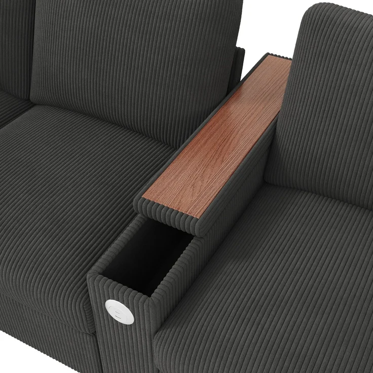 Big-Sofa mit Mehrfachsteckdosen und Stauraum, USB und Type-C, 4-Sitzer, inkl. loser Rückenkissen, Cord Bezug – Bild 10