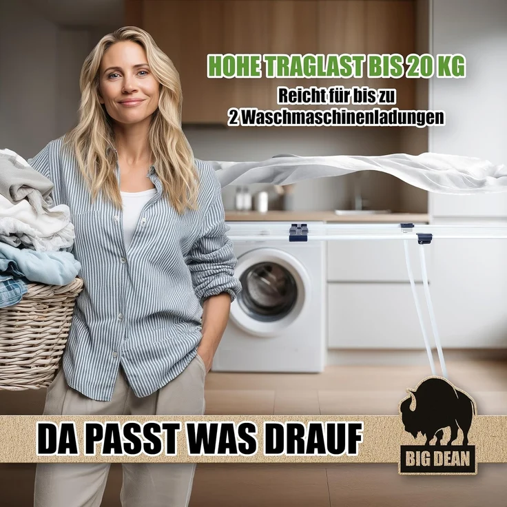 BigDean Teleskop Wäscheständer mit Rollen ausziehbar 20m - TÜV Rheinland Wäschetrockner Flügelwäschetrockner Flügelwäscheständer für Kleidung – Bild 5