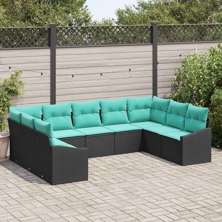 vidaXL Sofa Set 9 stk. Schwarz [Synthetisch]: Poly Rattan 3346886 – Bild 3