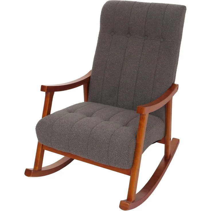 Schaukelstuhl HWC-K10, Relaxsessel, Holz FSC® Stoff/Textil Bouclé (450g/m²) ~ dunkelgrau, Gestell Walnuss-Optik – Bild 8