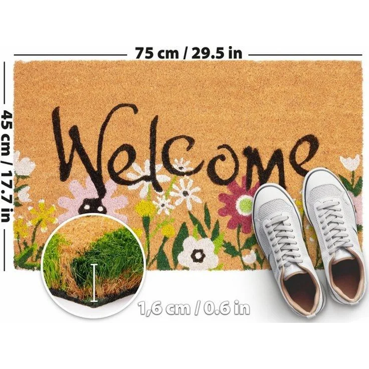 BRUBAKER Fußmatte Blumen und Pflanzen - 45x75 cm Schmutzfangmatte - Kokos Fußabtreter, Rechteckig, Höhe: 16 mm, Antirutsch Türmatte für Außen und Innen - Wetterfest und Rutschfest – Bild 4