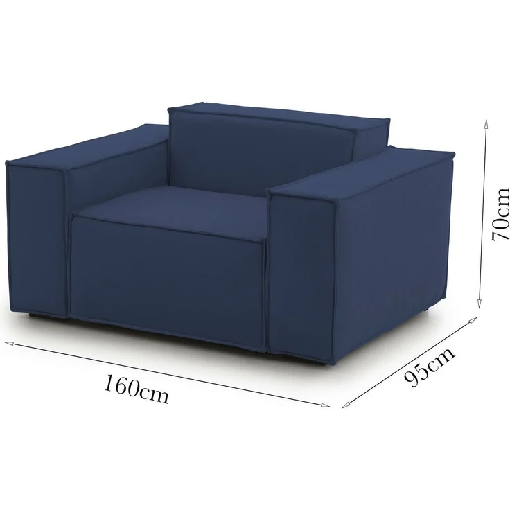 Dmora Rodonite Sessel, Wohnzimmersessel, 100 % Made in Italy, Relaxsessel aus gepolstertem Stoff, 160 x 95 x 70 cm, Blau – Bild 3