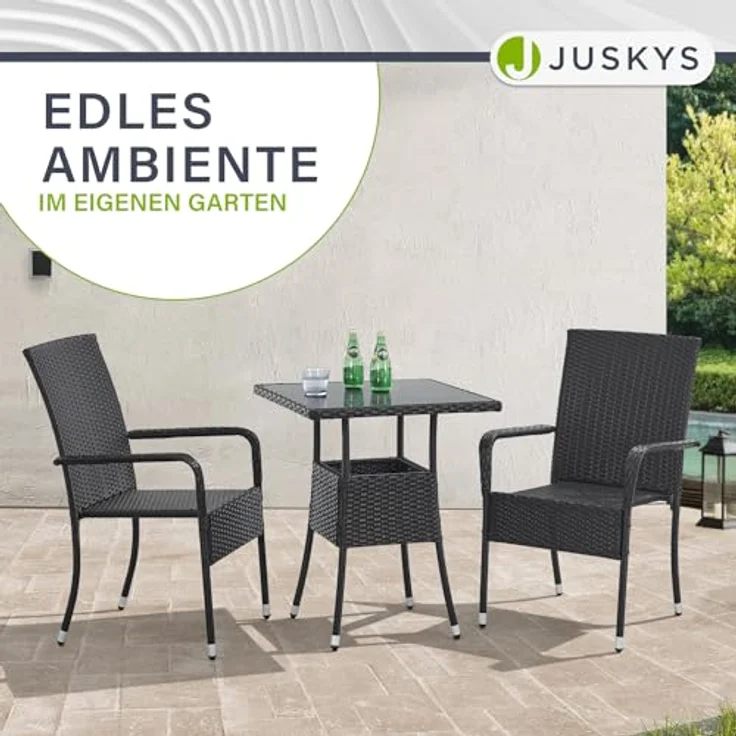 Juskys Polyrattan Gartentisch Yoro wetterfest - Balkontisch 60x60 cm eckig - Rattan Beistelltisch mit Glasplatte - kleiner Tisch für Balkon - Schwarz – Bild 7