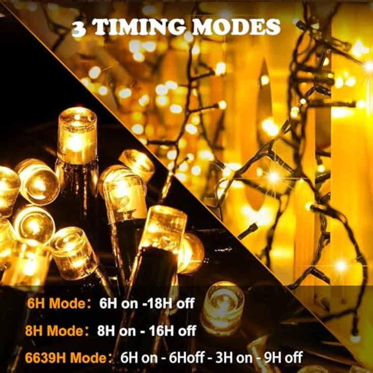Jsdoin 100/200/300/400/600er Led Lichterkette Außen, Wasserdicht 8 Modi Warmweiß Lichterkette Innen Strom mit Timer Speicherfunktion für Weihnachten Party, Weihnachtsbaum,Garten, Hochzeit – Bild 5