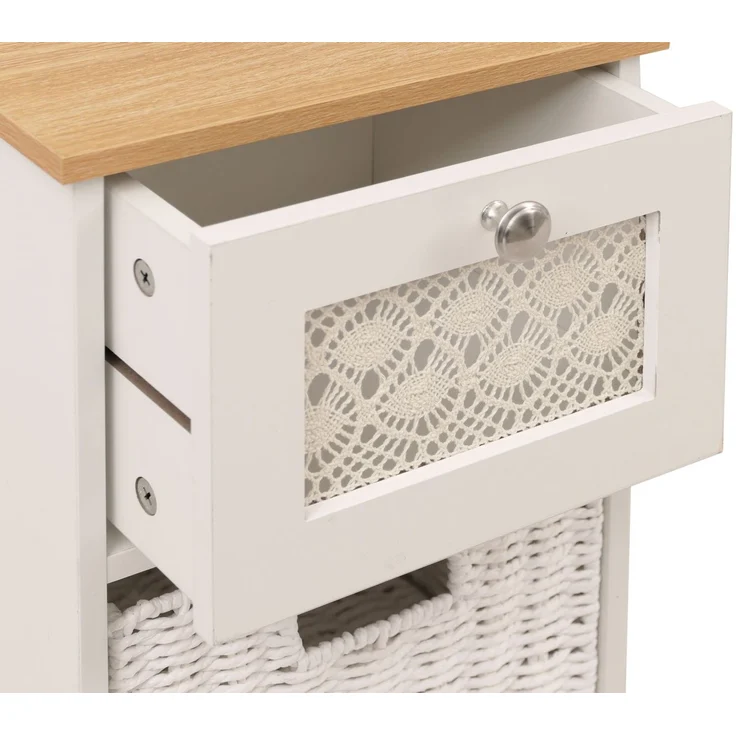 Kommode HWC-O75, Schubladenschrank, 3 Schubfächer Korbschubladen Holz Melamin 63x30x30cm ~ natur-weiß – Bild 5
