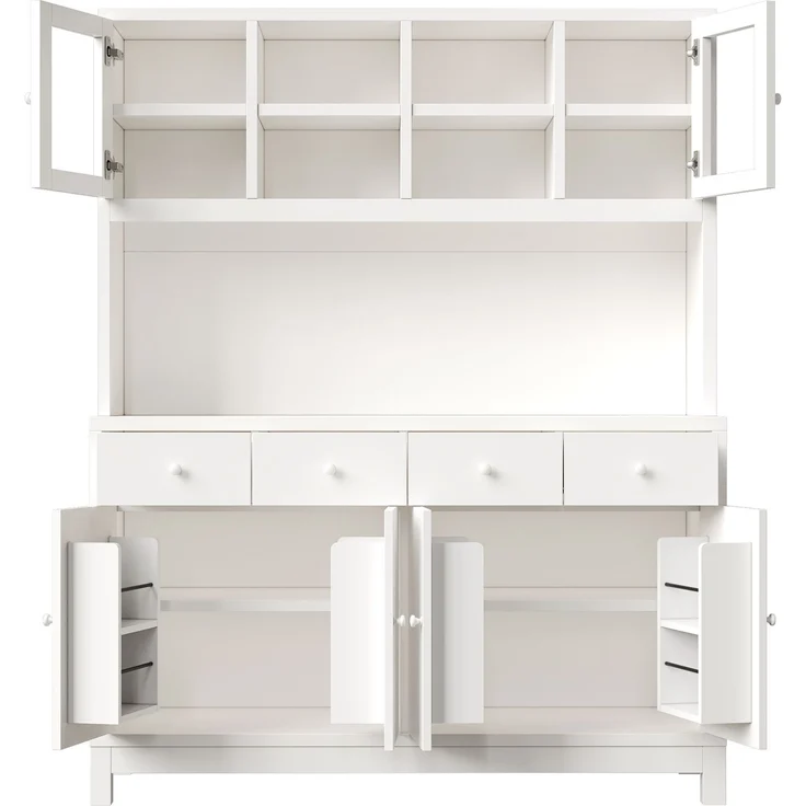 Hochbuffetschrank 140*38.5*180cm mit App-gesteuerter RGB-LED, Glastüren & 4 Schubladen, verstellbare Einlegeböden, Naturholz-Optik, belastbar bis 100kg – Bild 10