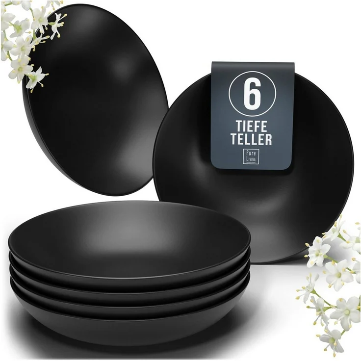 PURE LIVING INTERIOR DESIGN Geschirr-Set Pure Living Suppenteller 6er 20cm »Manhattan«, Steingut Schwarz (1-tlg), 6 Personen, Steingut, Robust, kratzfest, spülmaschinenfest und mikrowellengeeignet – Bild 1