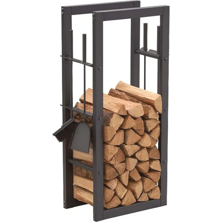 DanDiBo Kaminholzregal Innen Metall mit Besteck 96601 Brennholzregal Holzaufbewahrung Kaminholzständer Feuerholzregal