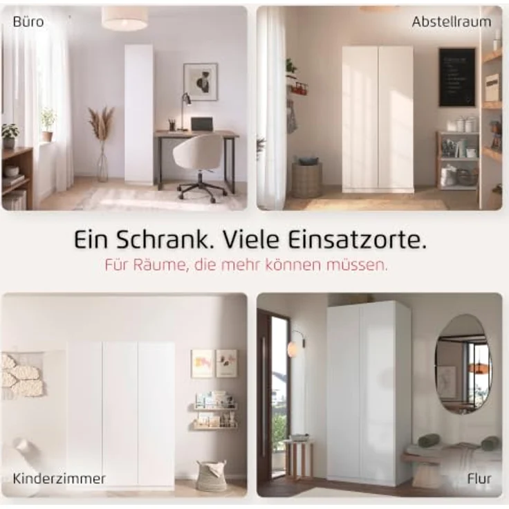 Rauch Möbel LUNIK, Kleiderschrank, Farbe Fango, Breite 91 cm | Schrank mit patentiertem Schnellmontagesystem, 2-türig, Push-to-open-Funktion, Zubehör Classic, Homeoffice, Garderobe – Bild 6