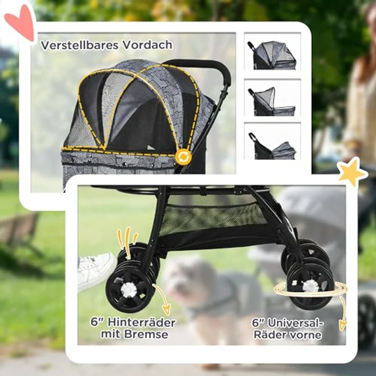 PawHut Hundebuggy Hundewagen, klappbar, 1 Korb, 1 Kissen, (1-tlg), Hundebuggy – Bild 7