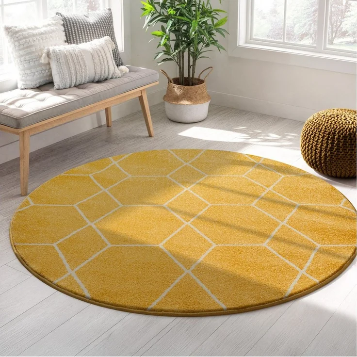 Sanat Teppich Trellis, rund, Höhe: 10 mm, Kurzflor, skandi, boho, auch als Läufer und in rund – Bild 5