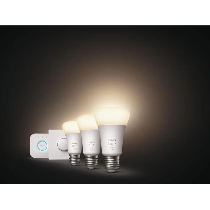 Philips Hue White E27 3er Starter Set inkl. Smart Button und Bridge, 3x1055lm, warmweißes Licht, dimmbar, steuerbar via App, kompatibel mit Amazon Alexa (Echo, Echo Dot) – Bild 2