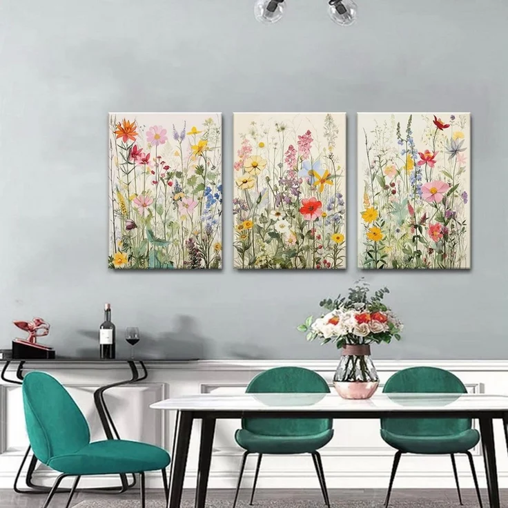 Zyronn Leinwandbild HortensieLeinwand Wandkunst, Aquarell Blumen Wandbilder, Bunte, (3 St), Wildblumen Bilder, Wanddekoration, Botanische Deko – Bild 2